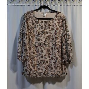 Dress Barn Pink and Brown Paisley Womens Business Casual Blouse Size 1X